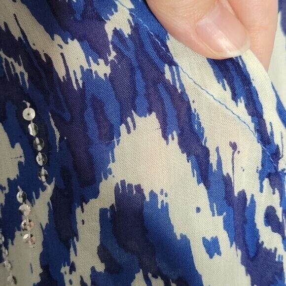 Beth & Tracie Blue & White Ruffle Trim Sequined Swim Coverup Women's XS - Picture 5 of 7